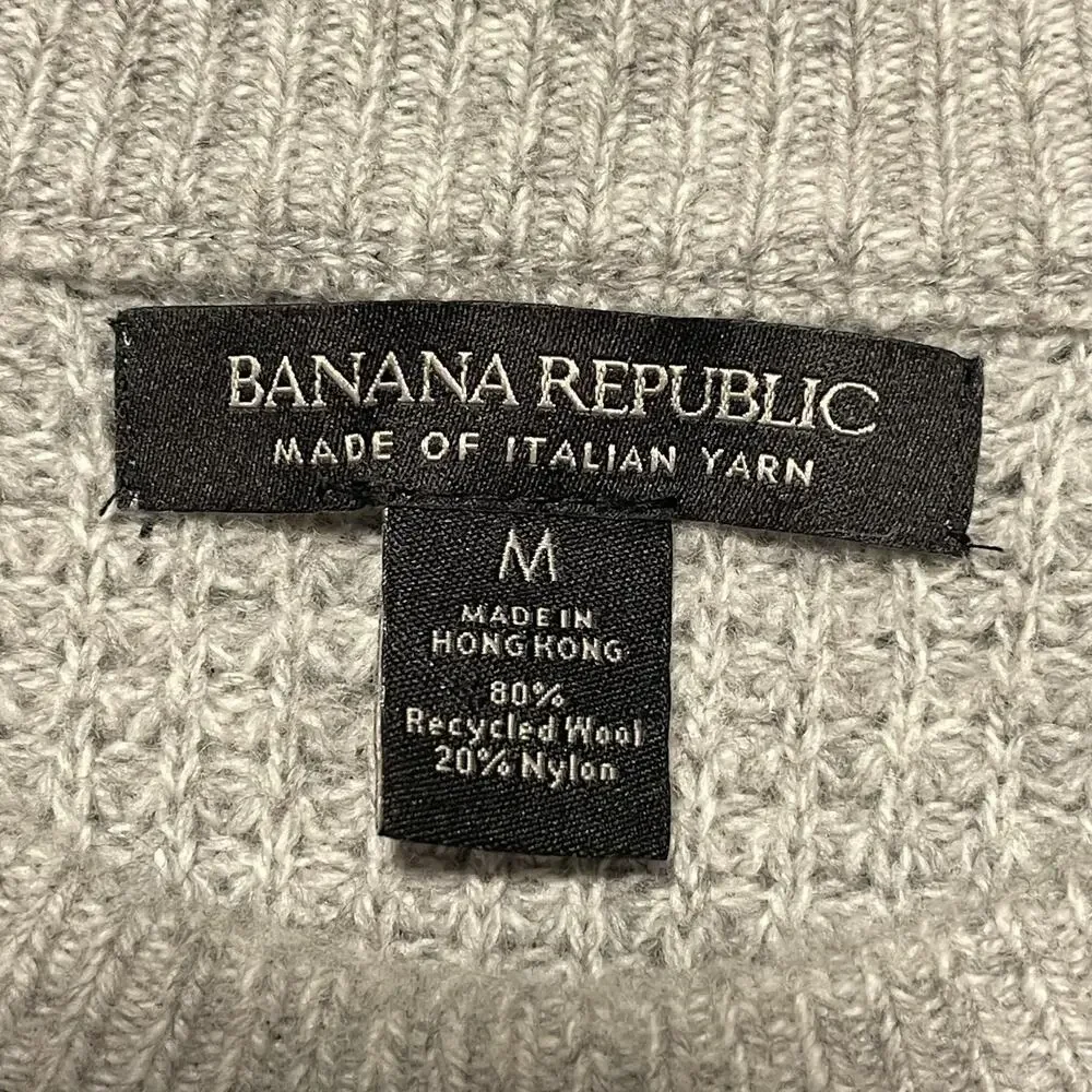 Banana Republic Sweater Womens M Gray Waffle-Knit Crew Neck Pullover Long Sleeve